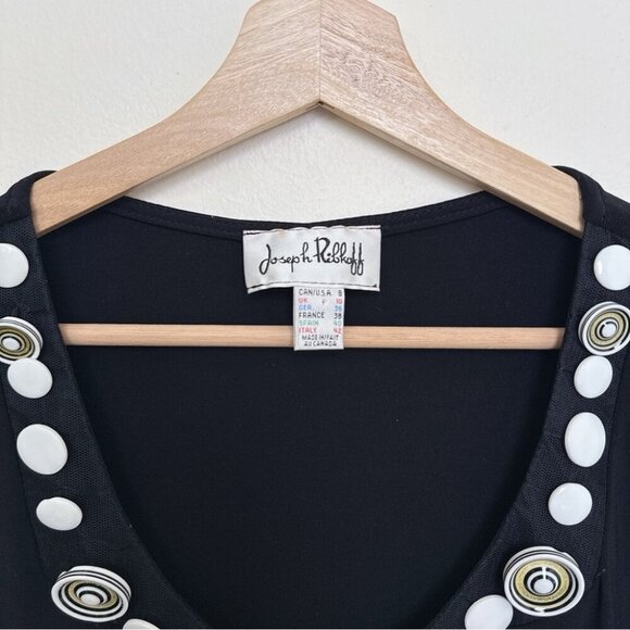 Joseph Ribkoff Womens 8 Button Neck Short Sleeve Stretch Tshirt In Black Color - Picture 8 of 11